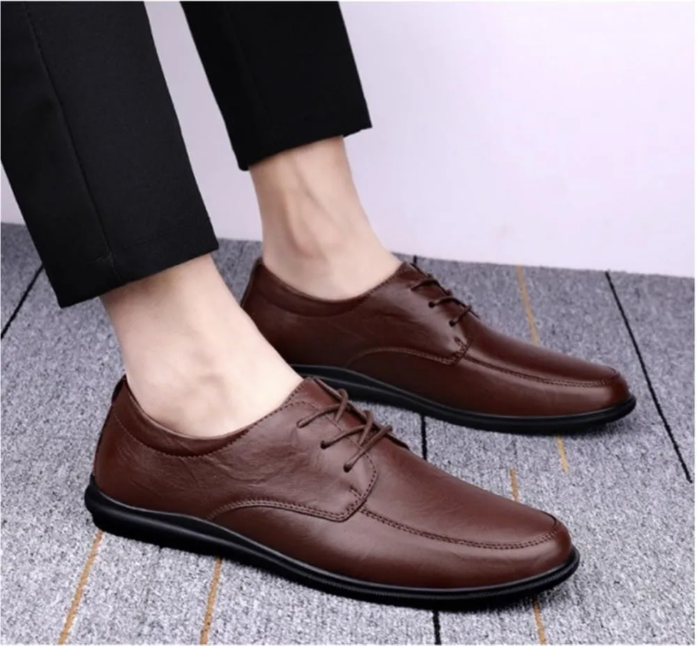 Business Soft Bottom Casual Oxfords Mens Leather Lace Up Shoes Lightweight and Comfortable Formal