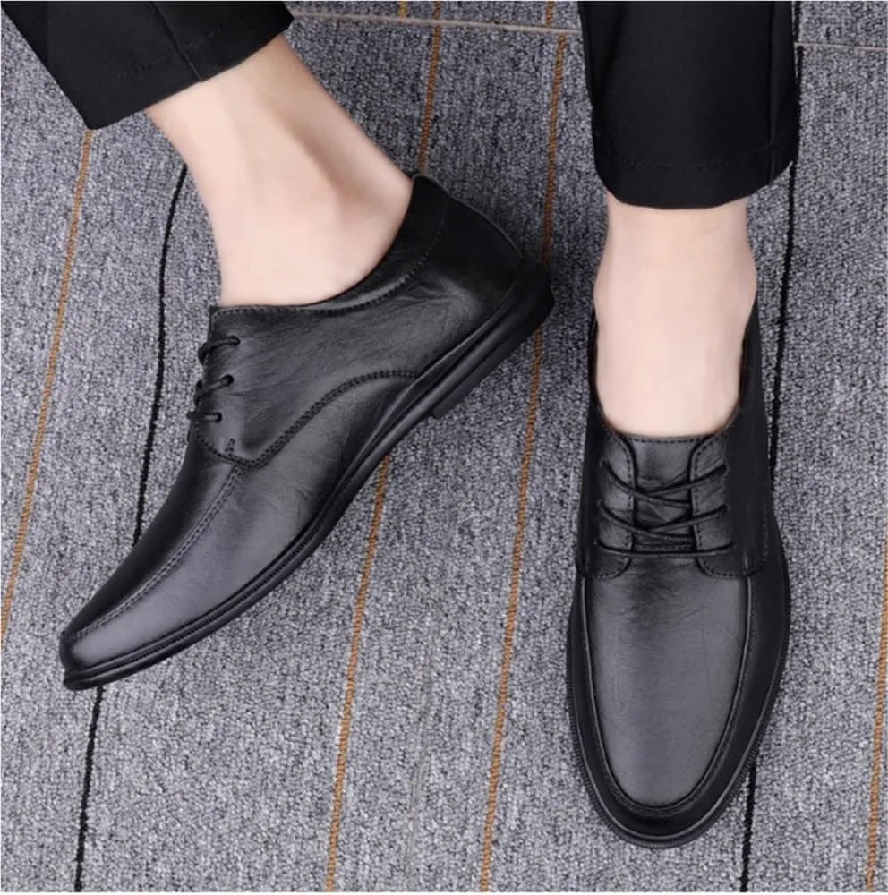 Business Soft Bottom Casual Oxfords Mens Leather Lace Up Shoes Lightweight and Comfortable Formal