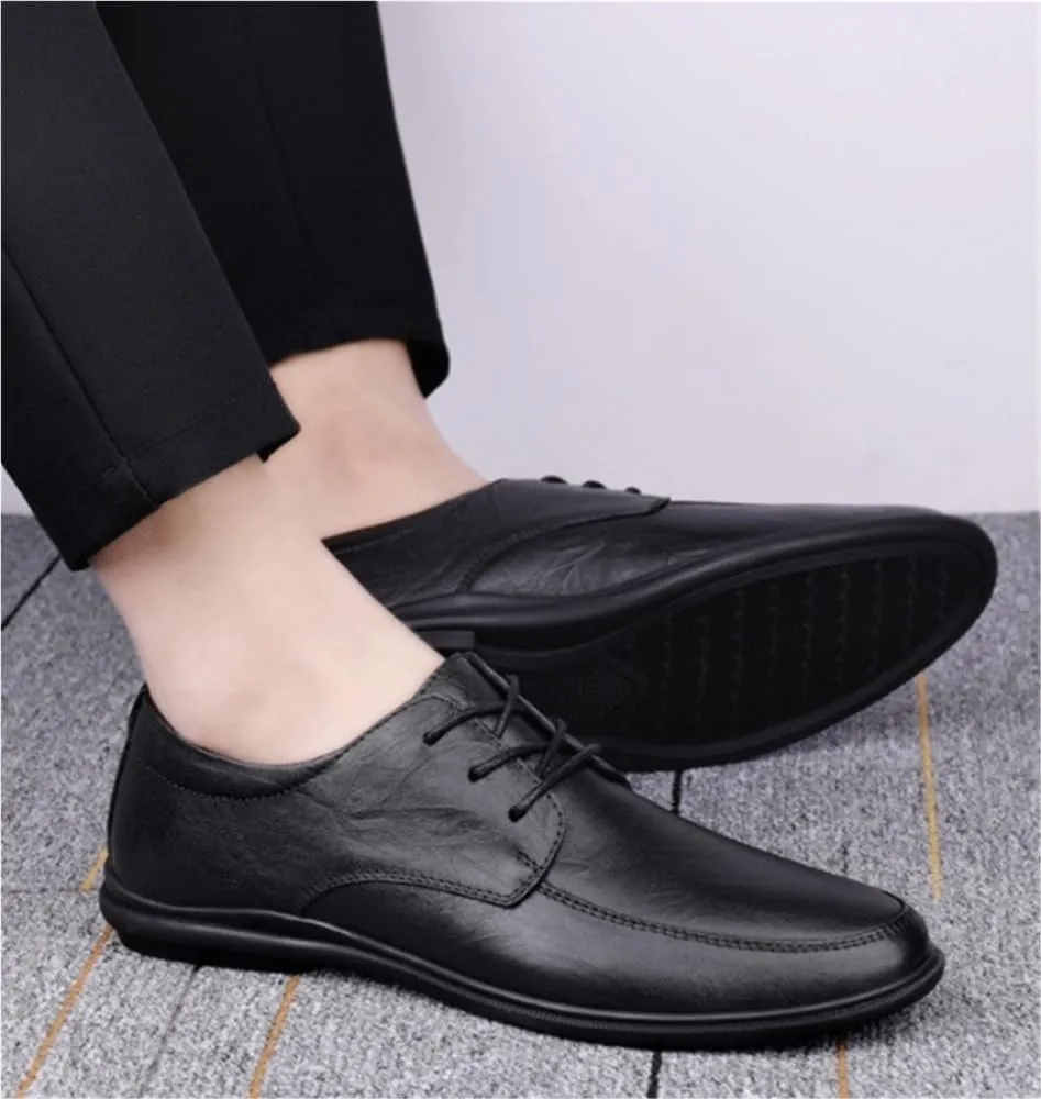 Business Soft Bottom Casual Oxfords Mens Leather Lace Up Shoes Lightweight and Comfortable Formal