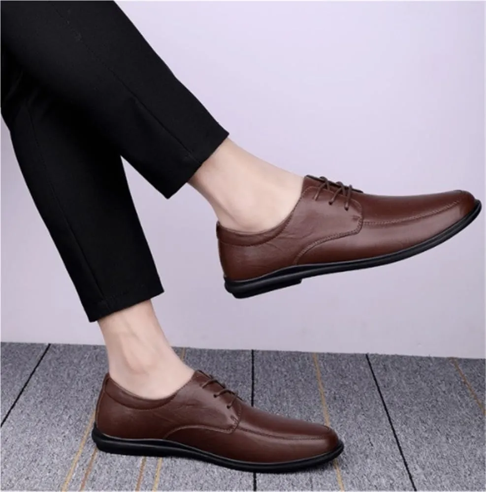 Business Soft Bottom Casual Oxfords Mens Leather Lace Up Shoes Lightweight and Comfortable Formal