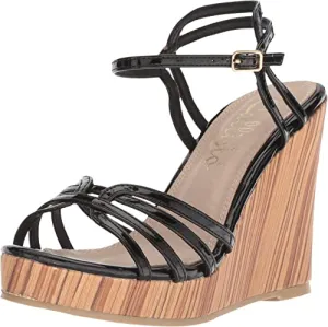 Callisto Women's Brush Wedge Sandal, Black Patent, 10 M US