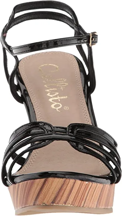 Callisto Women's Brush Wedge Sandal, Black Patent, 10 M US