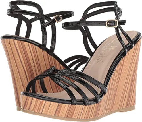 Callisto Women's Brush Wedge Sandal, Black Patent, 10 M US