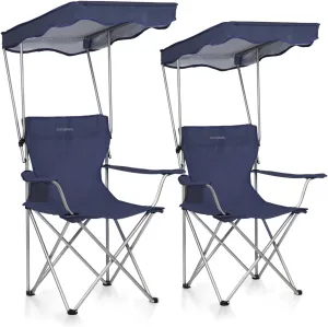Camping Chair 2 Pack Portable Camping Chair with Canopy,Folding Chair with Canopy, Durable 600D Oxford Canopy Chair for Camping, Beach, Picnics, Fishing & Sports,NavyBlue