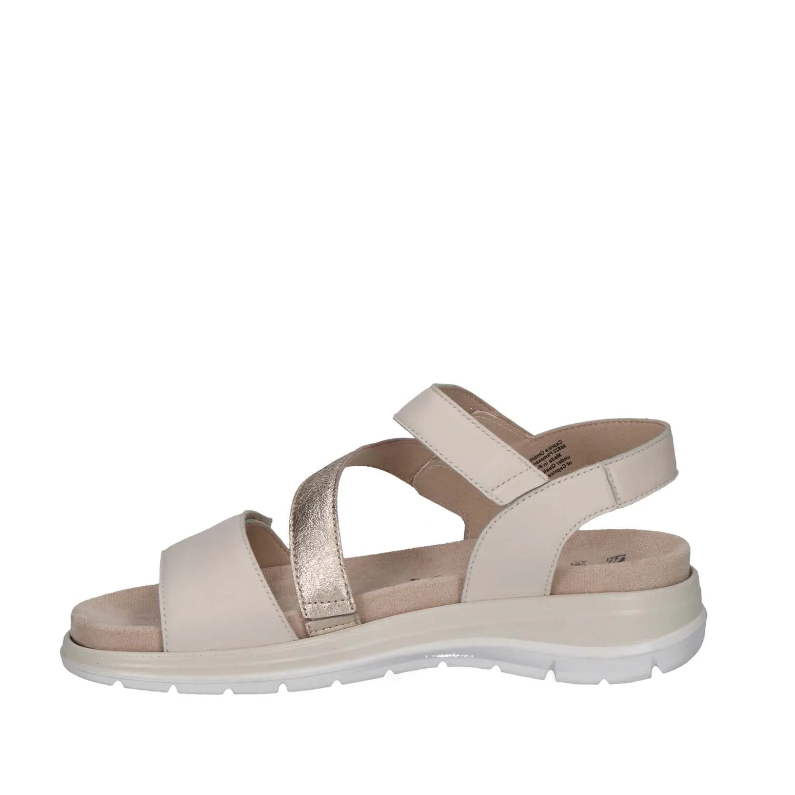 Caprice Low Heel Strappy Velcro Sandal Off White Comb
