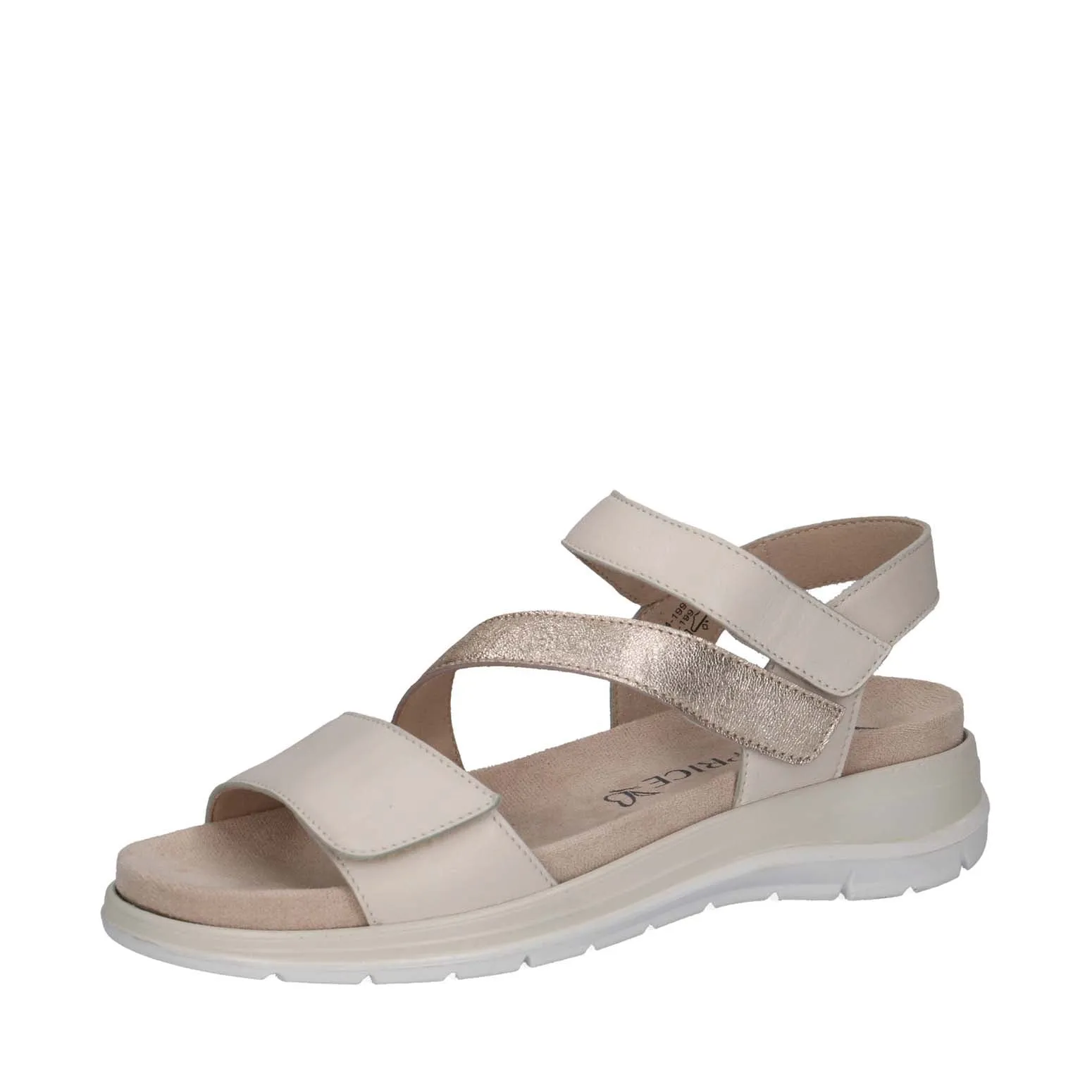 Caprice Low Heel Strappy Velcro Sandal Off White Comb
