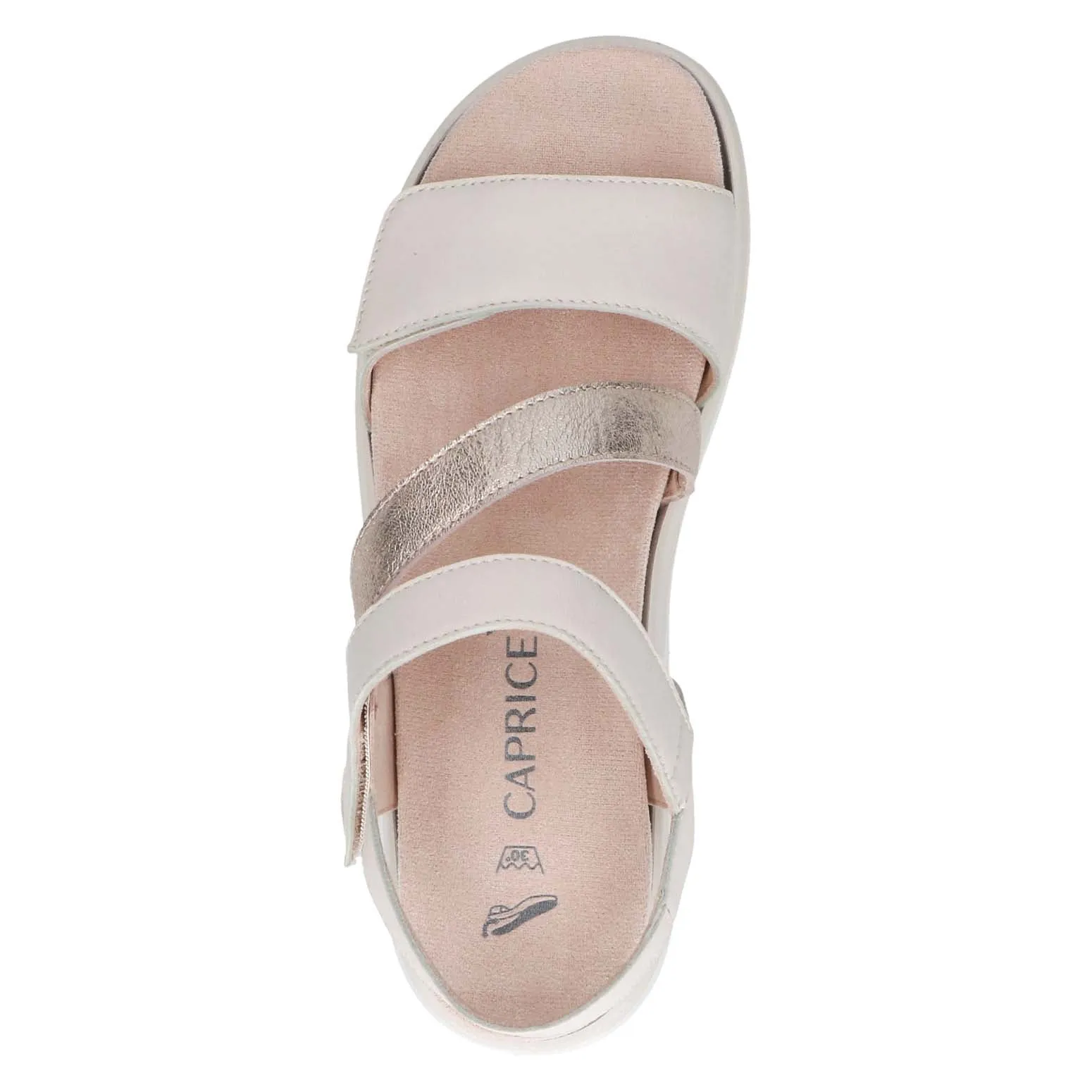 Caprice Low Heel Strappy Velcro Sandal Off White Comb