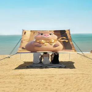 Capybara with Golden Bow Beach Camping Tent Sun Shelter for Whole Family, Beach Shade Canopy with UPF50  UV Protection,Easy Set Up and Carry,Outdoor Shade for Trips, Fishing, Backyard Fun Picni