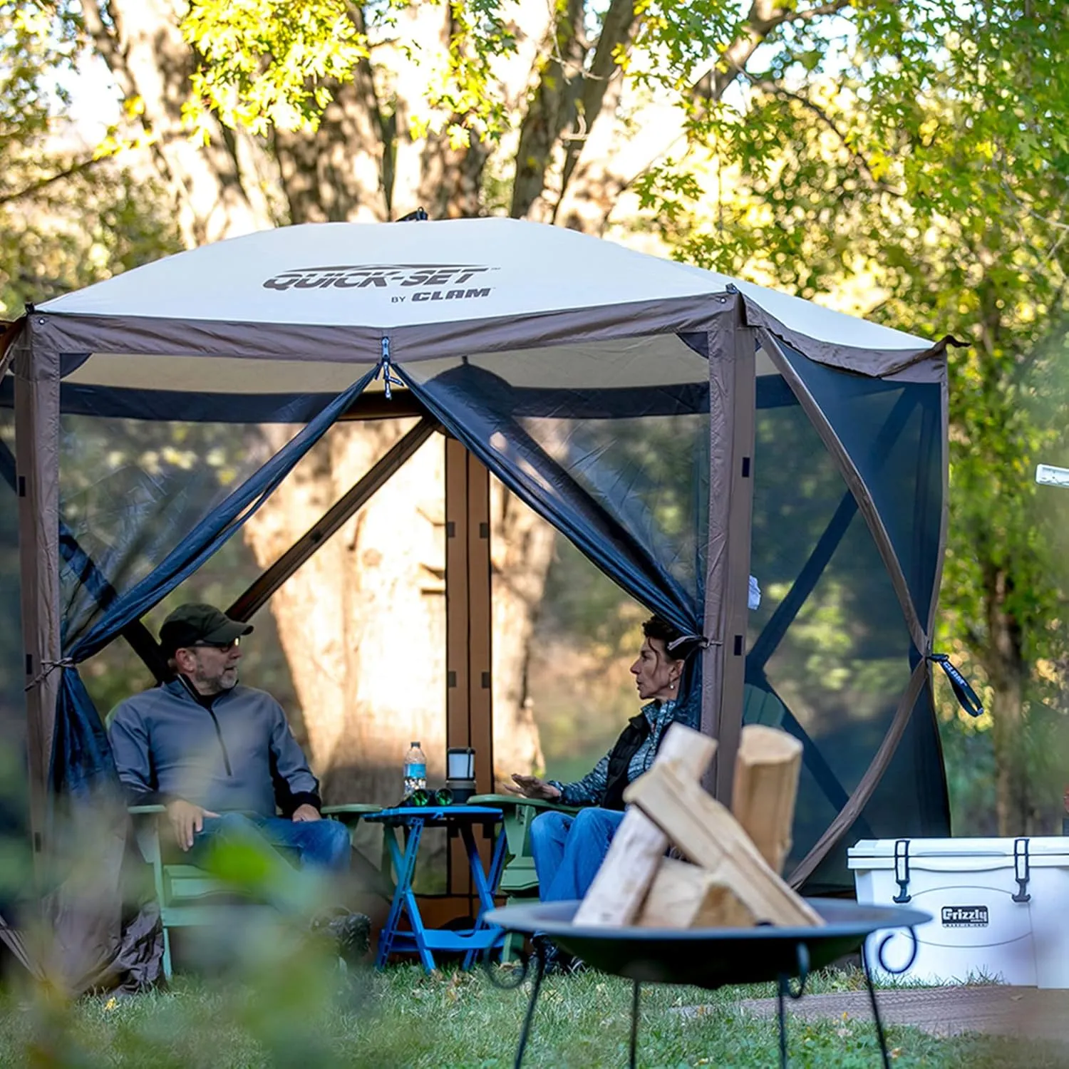CLAM Pop Up Screen Tent, Outdoor Camping Gazebo Canopy, Venture, 9' x 9', Brown