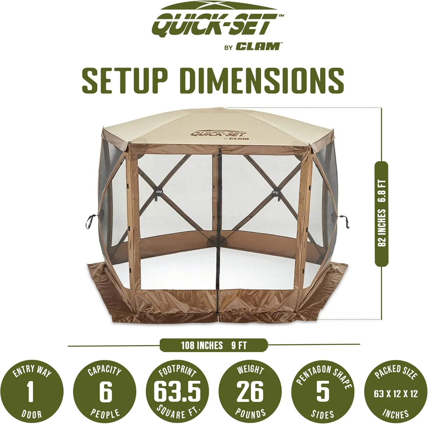 CLAM Pop Up Screen Tent, Outdoor Camping Gazebo Canopy, Venture, 9' x 9', Brown