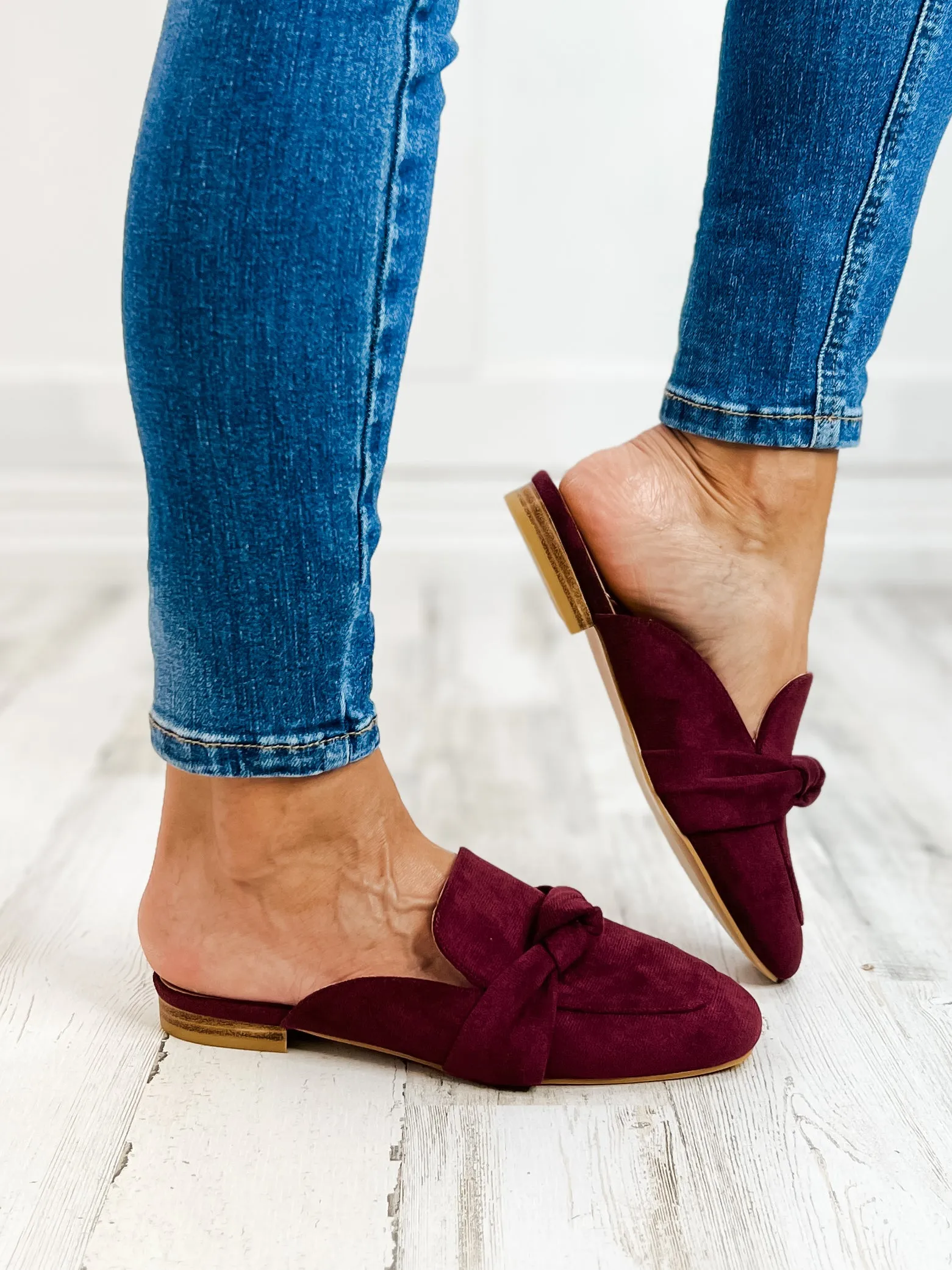 Corkys Clingy Mules in Burgundy Faux Suede