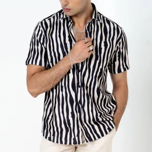 Cream Black Turkish Weave Half Sleeve Shirt
