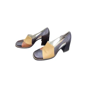 Cut-out patchwork loafer pumps