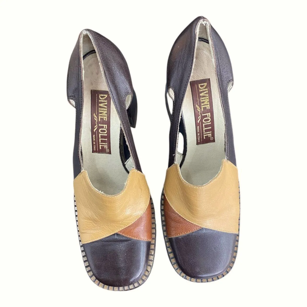 Cut-out patchwork loafer pumps
