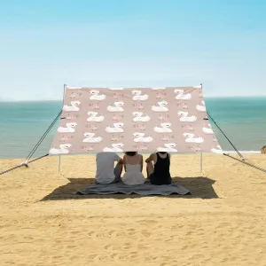 Cute Beige Swans Flowers Beach Camping Tent Sun Shelter for Whole Family, Beach Shade Canopy with UPF50  UV Protection,Easy Set Up and Carry,Outdoor Shade for Trips, Fishing, Backyard Fun Picni
