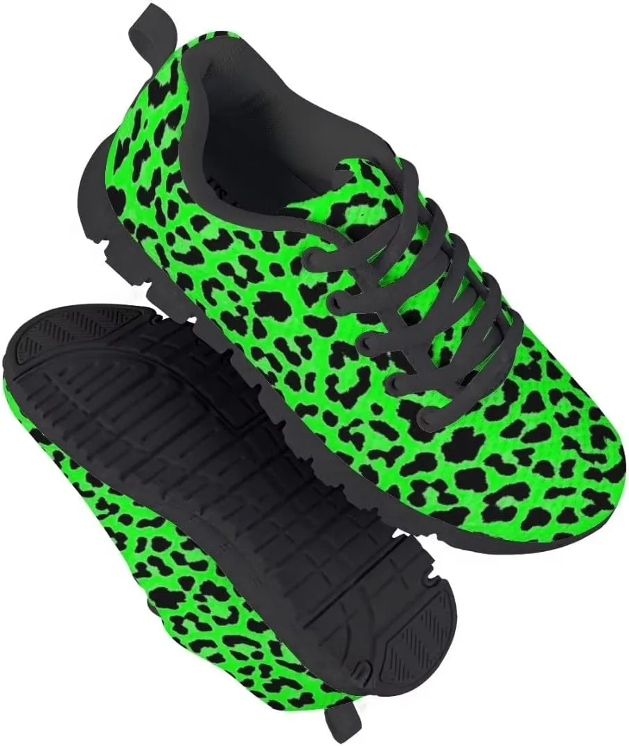 Dellukee Running Shoes for Girls Boys Black Bottom Kids Breathable Athletic Tennis Walking Leopard Sneakers