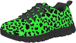 Dellukee Running Shoes for Girls Boys Black Bottom Kids Breathable Athletic Tennis Walking Leopard Sneakers