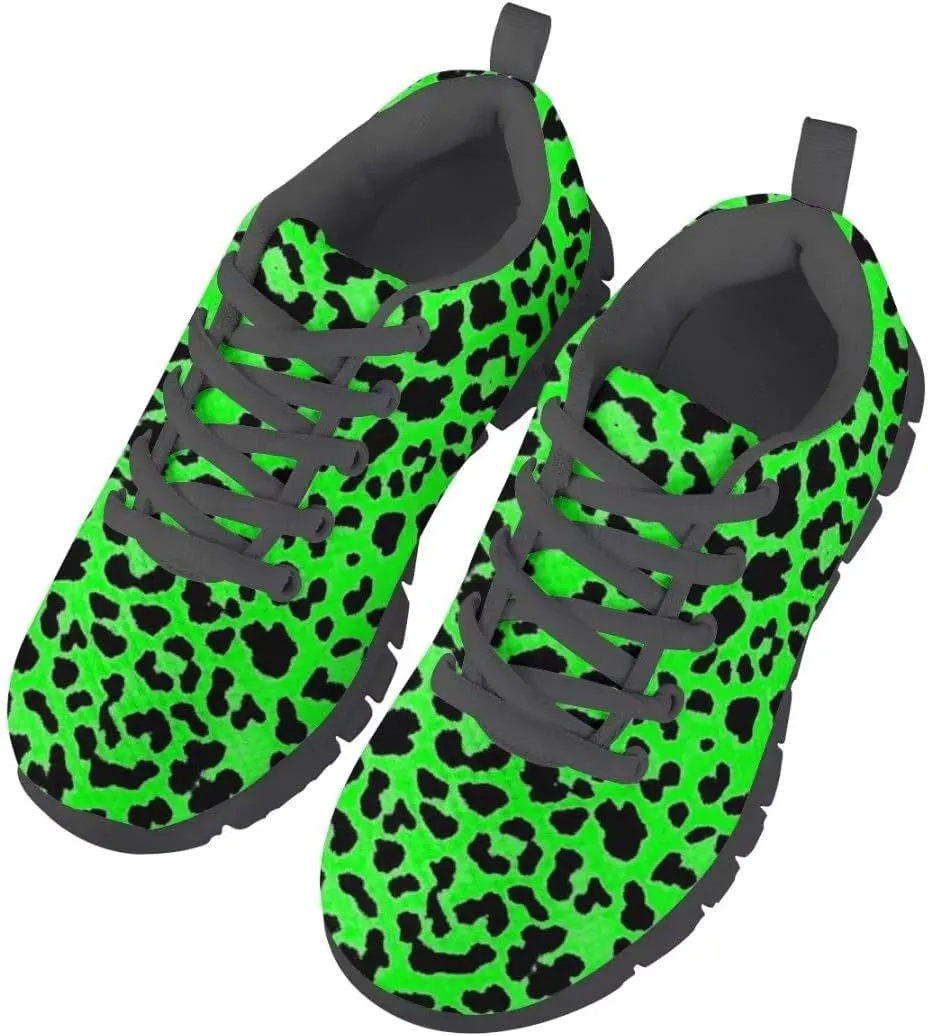 Dellukee Running Shoes for Girls Boys Black Bottom Kids Breathable Athletic Tennis Walking Leopard Sneakers