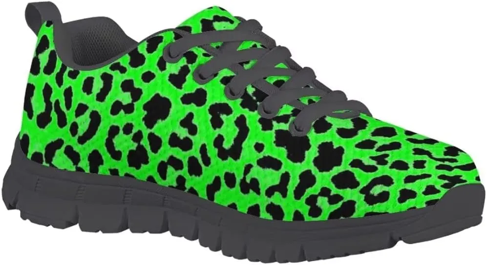 Dellukee Running Shoes for Girls Boys Black Bottom Kids Breathable Athletic Tennis Walking Leopard Sneakers