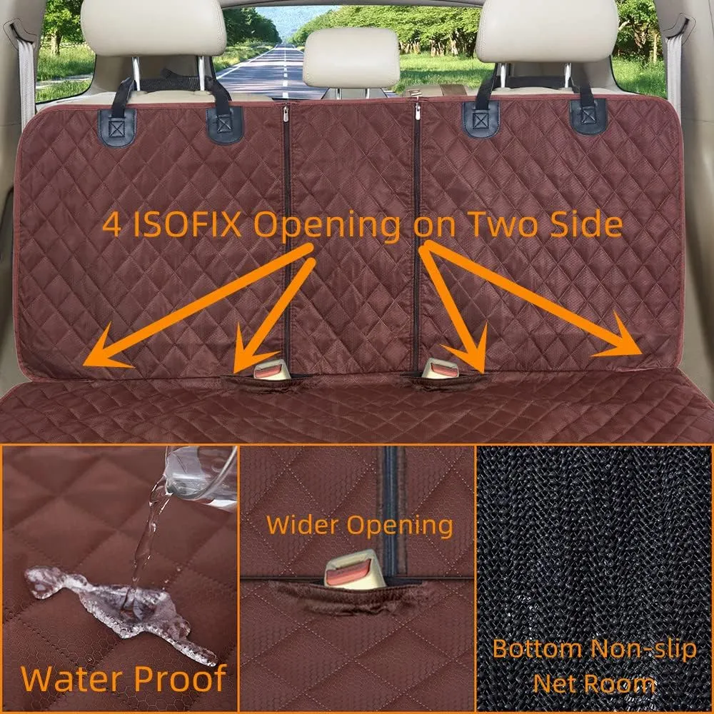 Dog Car Seat Cover for Back Seat Cover for Kids,Non Stick Fur Rear Seat Protector for Pet,Nonslip Waterproof Universal Fit Interior Backseat Covers for Auto Van SUV (Large, Coffee Brown)