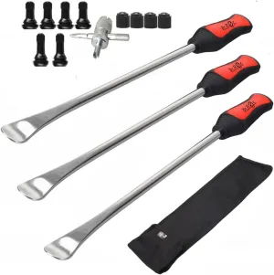 Dr.Roc 14.5 inch Perfect Leverage Tire Spoon Lever Iron Tool Kit Motorcycle Dirt Bike Lawn Mower Professional Tire Changing Tool with Stable Bag 3 PCS Tire Spoons with Tire Valve Stem TR412 TR413