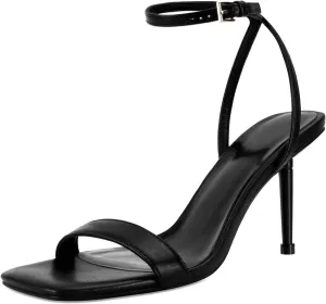 Dsevht Womens Heeled Sandals Square Open Toe Sexy Stiletto High Heels Strappy Ankle Strap Sandal Comfort Dress Party Shoes
