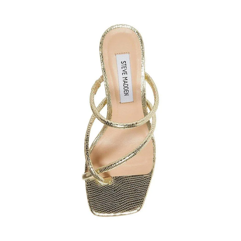 Effie Gold Lizzard Strappy Block Heeled Sandals