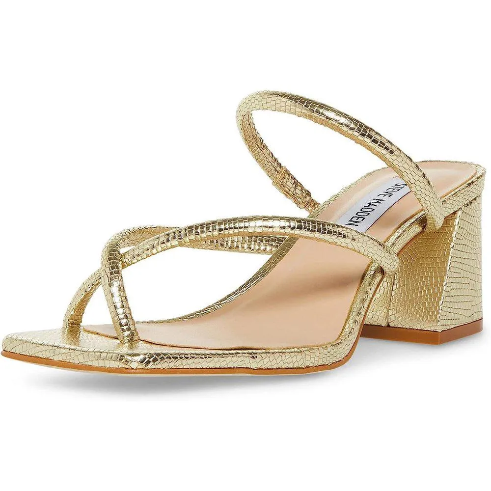 Effie Gold Lizzard Strappy Block Heeled Sandals