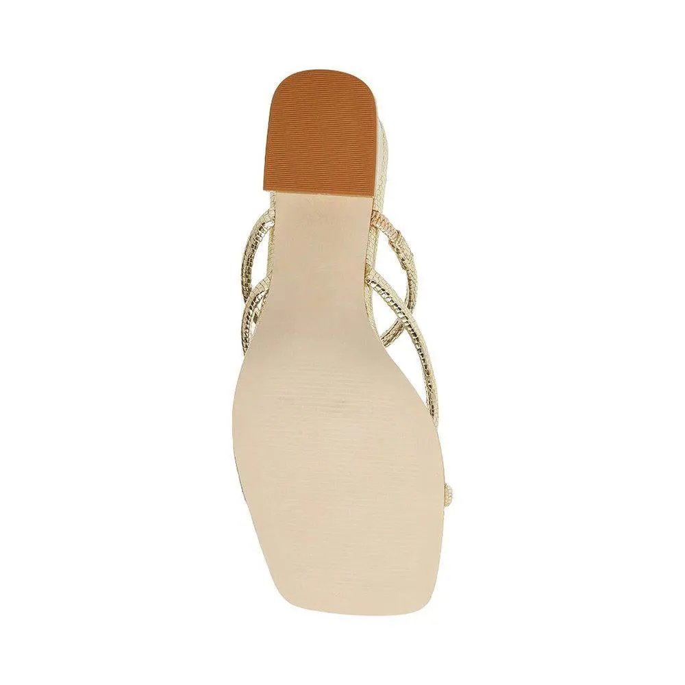 Effie Gold Lizzard Strappy Block Heeled Sandals