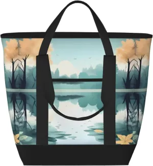 Fallen Leaves On A Tranquil Lake Large Capacity Insulated Shoulder Bag For Picnic Camping Travel Shopping Food Transportation