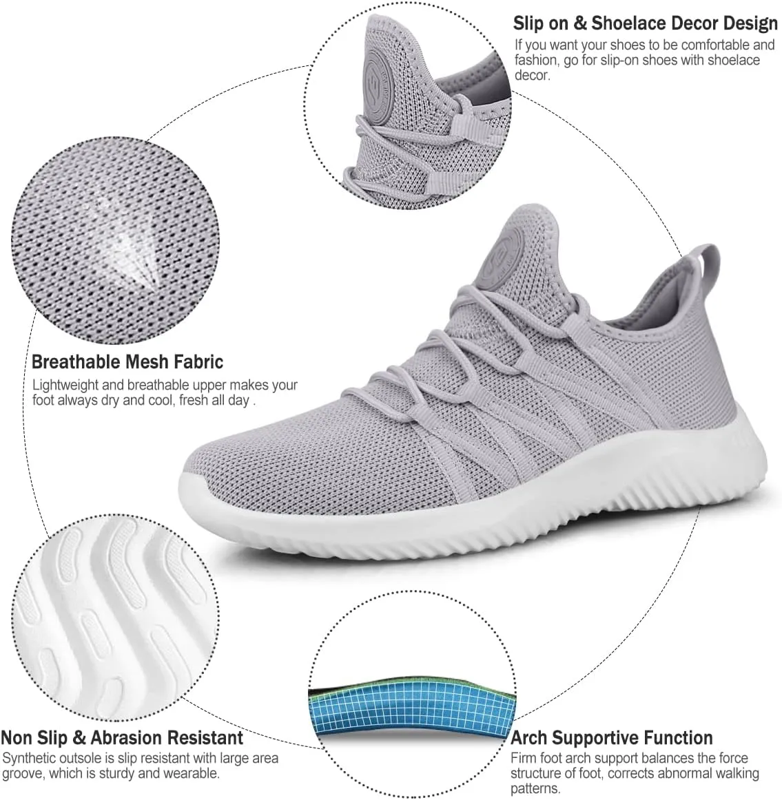 Feethit Womens Slip On Running Shoes Non Slip Walking Shoes Lightweight Gym Workout Shoes Breathable Fashion Sneakers