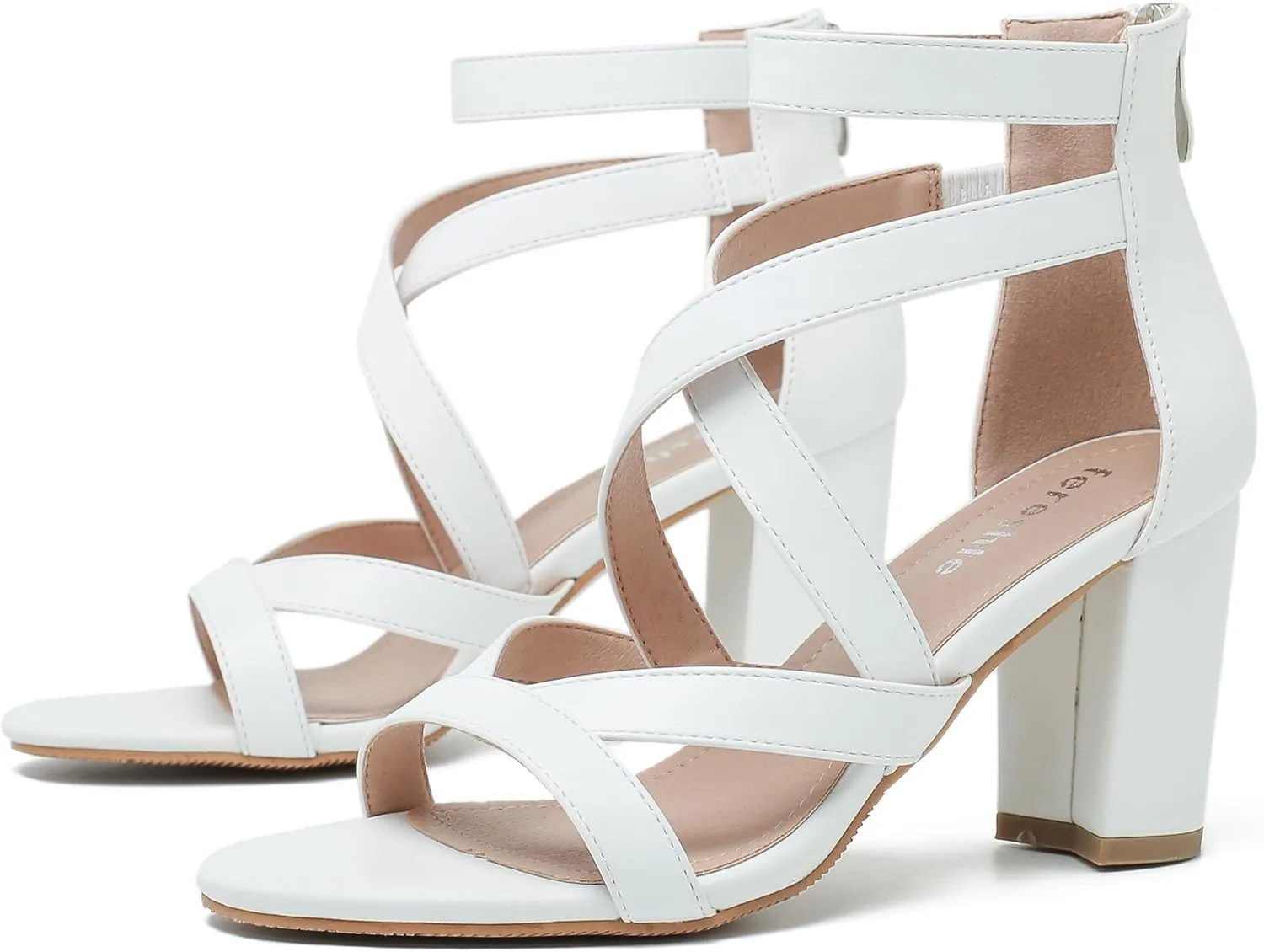 fereshte Womens Chunky Strappy Sandal Hollow Out High Heeled Gladiator Zip Up Sandals