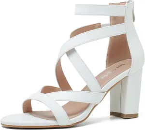fereshte Womens Chunky Strappy Sandal Hollow Out High Heeled Gladiator Zip Up Sandals