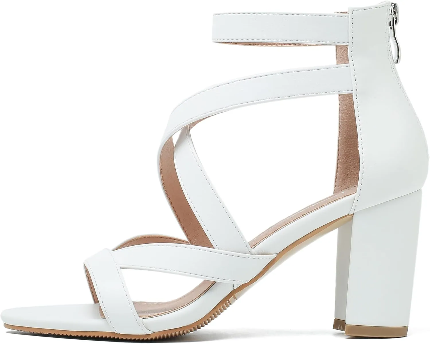 fereshte Womens Chunky Strappy Sandal Hollow Out High Heeled Gladiator Zip Up Sandals