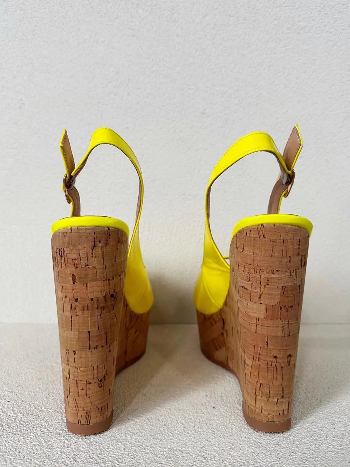 Frankie Hsu Ladies Sexy Platform Wedge Sandals, Yellow Patent Slingback High Heeled Oak, Large Big Size US5-19 Unisex Shoes For Women Men
