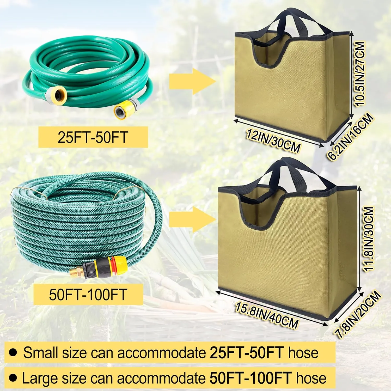 Garden Hose Storage Bag, Portable Expandable Hose Holder for 25-50ft Tube, Lightweight Garden Hose Bag with Drain Hole & Handle for Protect and Organize