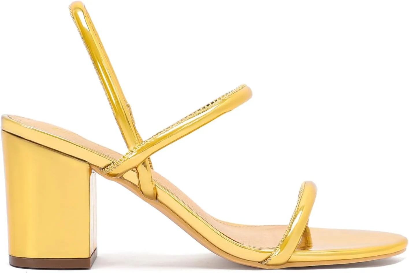 geluboao Heels for Women Classic Open Round Toe Three Straps Slip On Block Low Heel Sandals Strappy Ankle Strap Chunky Heeled Sandals Party Wedding Dress Shoes