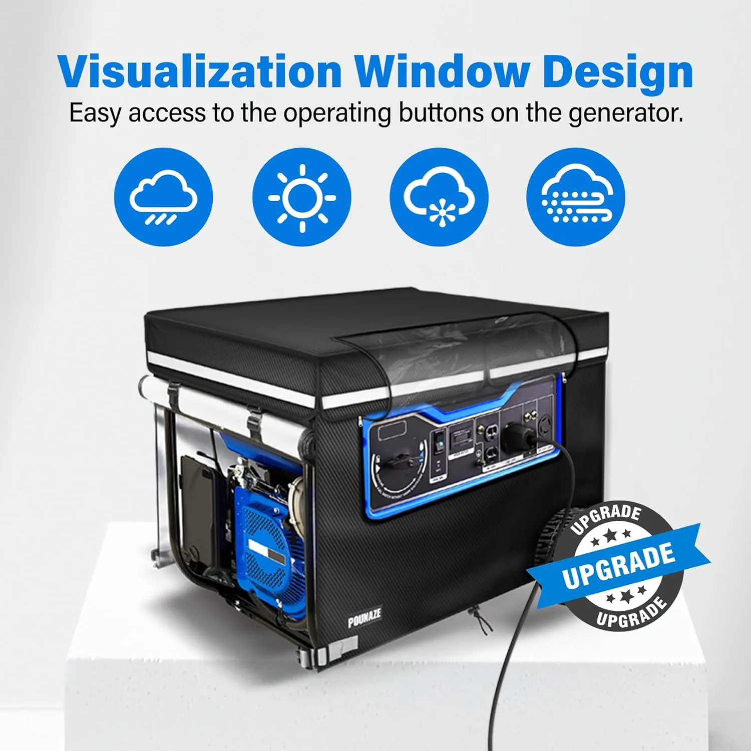 Generator Covers While Running. Generator Cover Measures 32''Lx24''Wx24''H. Double-layer Fabric. Side Access to Control Panel and Top Access to Add Fuel. Fits Most 5,000-15000 Watt Generators, Black.