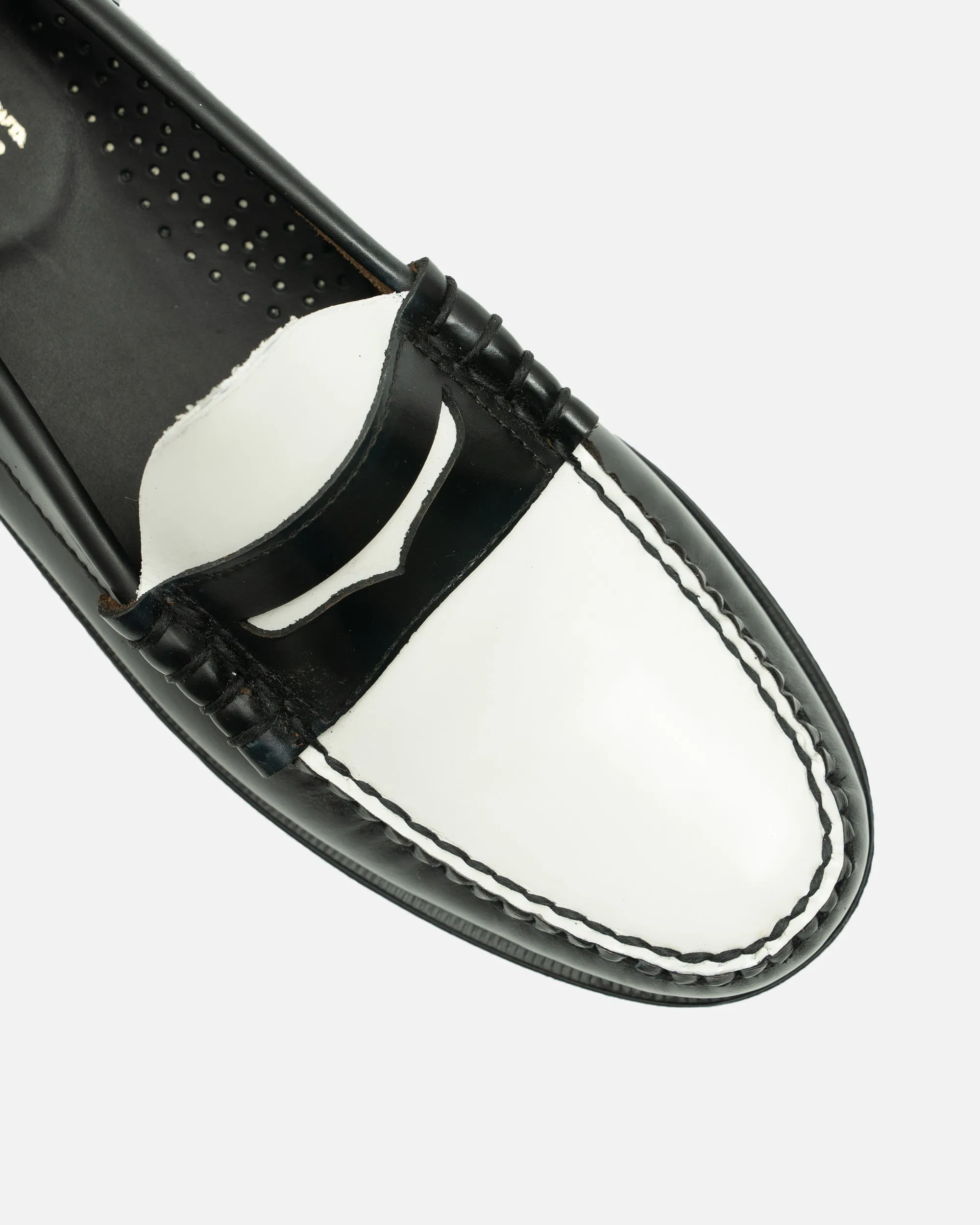G.H. Bass WEEJUN HERITAGE Larson Moc Penny Loafer Black & White Leather