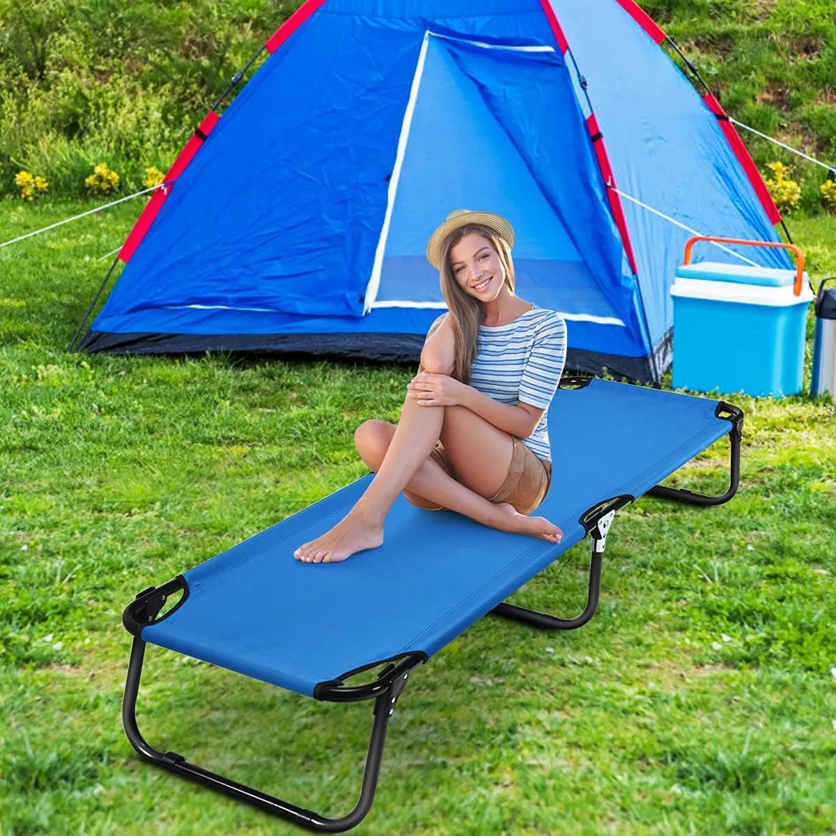 Giantex Folding Camping Cot for Adults, Portable Sleeping Cot Bed Heavy Duty Frame, Easy Set Up, Light Weight Camping Bed for Camp Office Sleepover