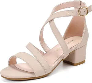 Girls Sandals Chunky High Heel Strappy Open Toe Ankle Strap Dress Shoes for Little Big Kids in Wedding Party