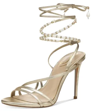 Gold Leather Scarlette Up Edelman Heeled Stiletto Augmented reality Tie Sam Act quickly Sandals Ankle