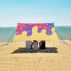 Gradient Colors Ice Cream Beach Canopy Tent Anti-UV & Wind Resistant, Camping Sun Shelter Easy Setup Portable,Outdoor Shade Tents with Sandbags,Sand Shovels,Ground Pegs & Stability Poles