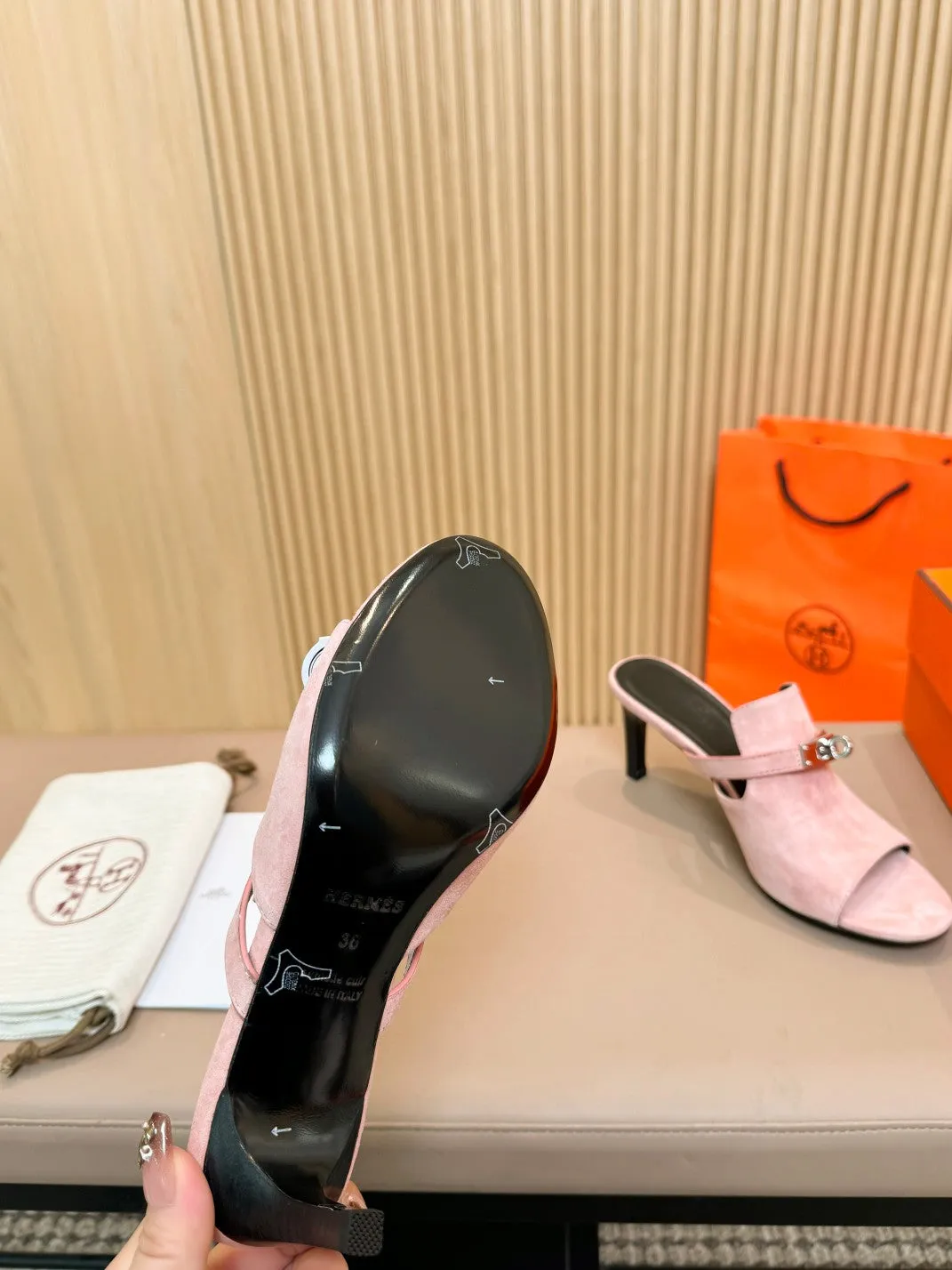 HEDEN MULE 80 LIGHT PINK SUEDE