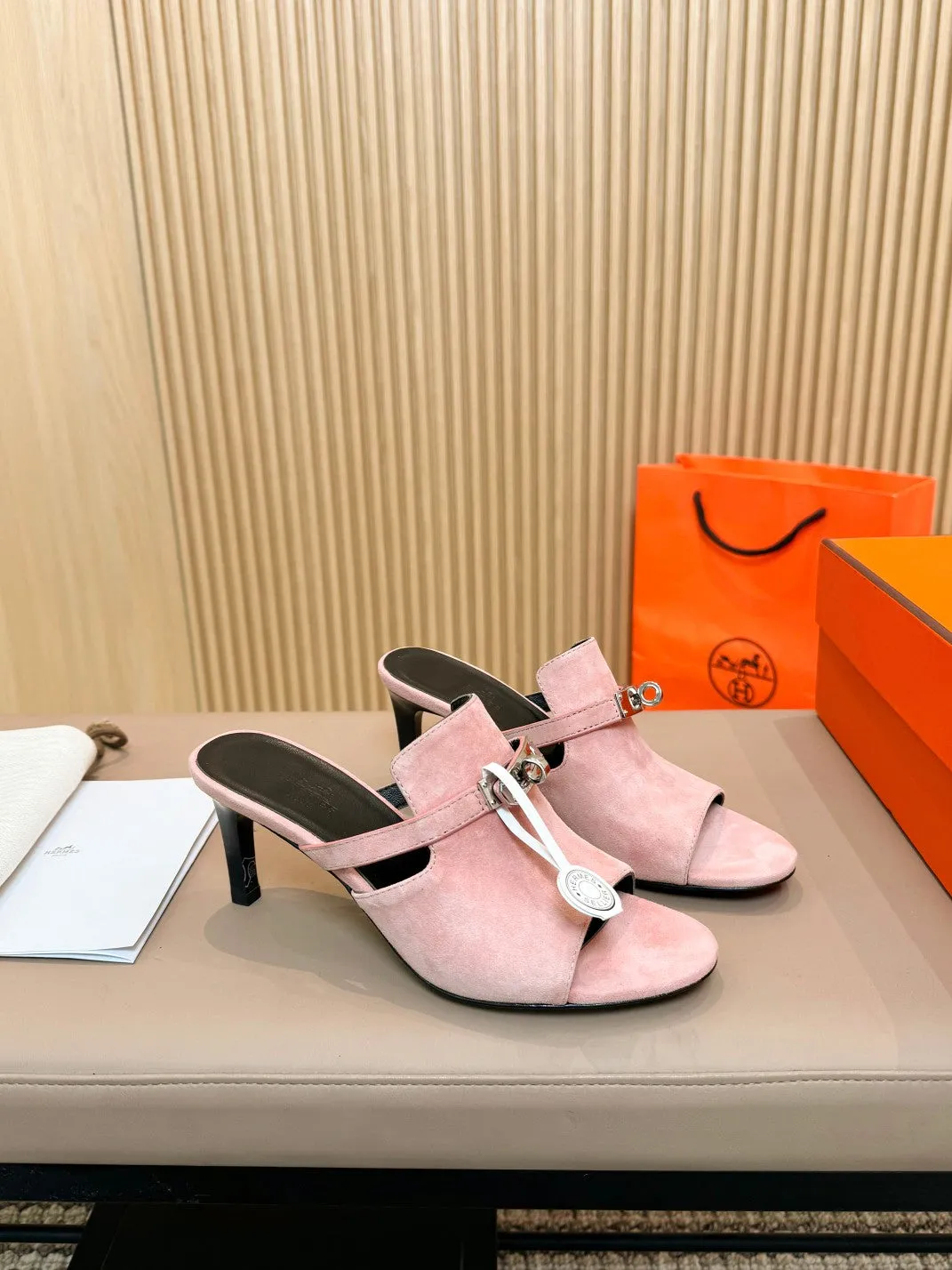 HEDEN MULE 80 LIGHT PINK SUEDE