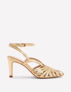 Heeled Cage Sandals-Gold Metallic