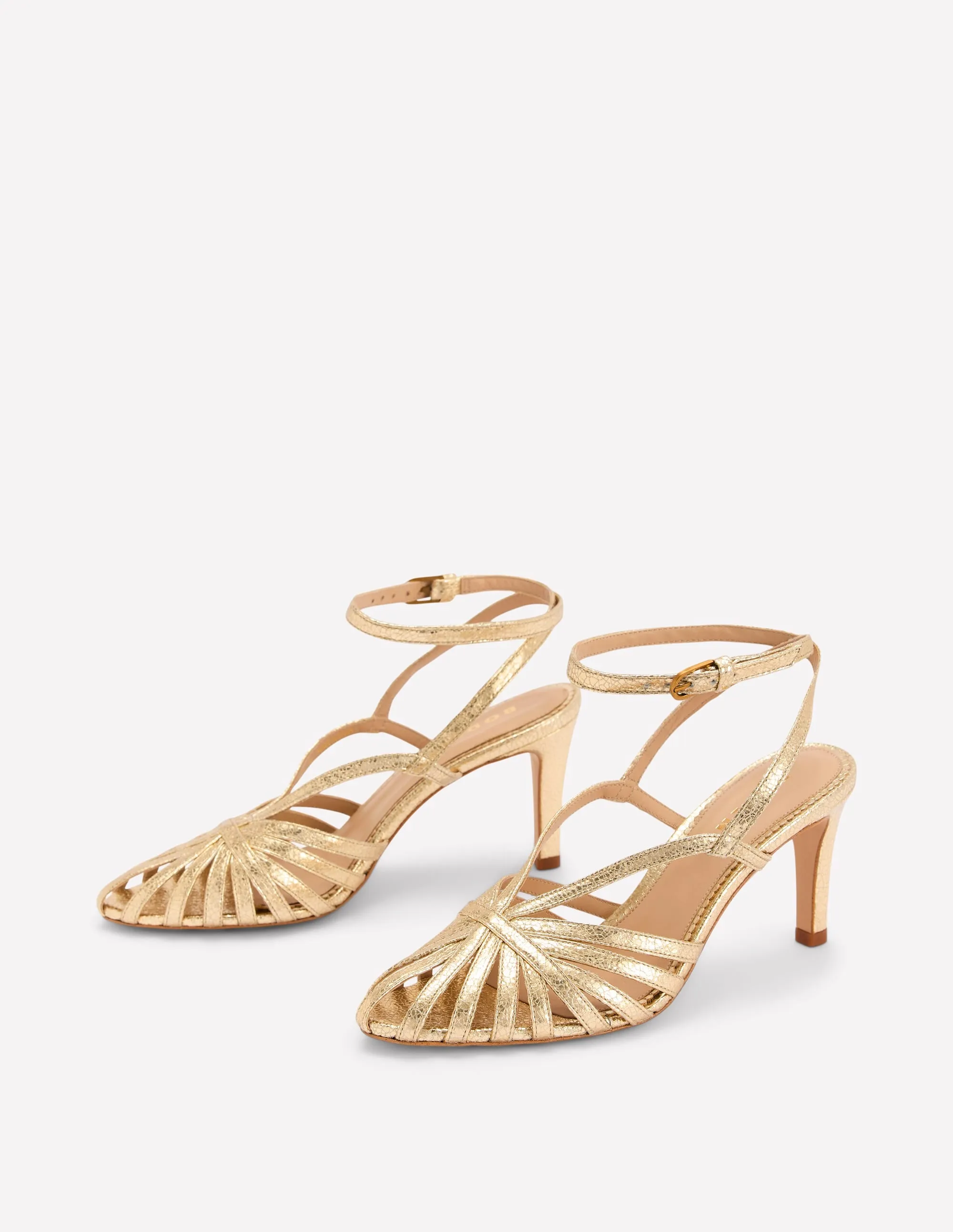 Heeled Cage Sandals-Gold Metallic