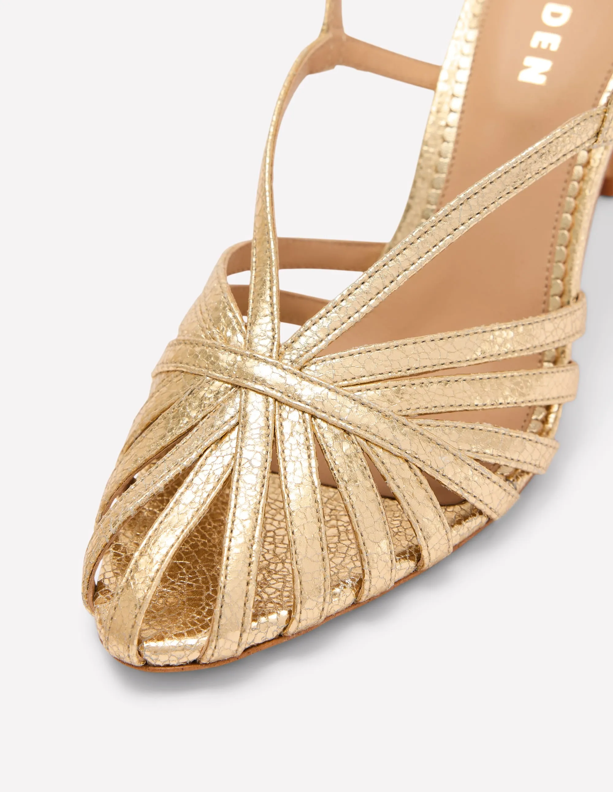 Heeled Cage Sandals-Gold Metallic