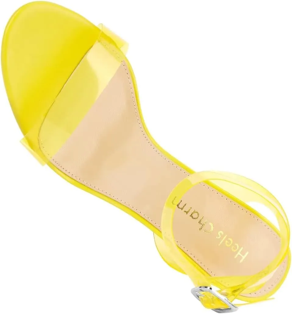 Heels Charm Women's Strappy Clear Chunky Clear Block Low Heeled Sandals 2 Inches Open Toe Ankle Strap High Heel Dress Sandals Daily Work Party Sandal Shoes