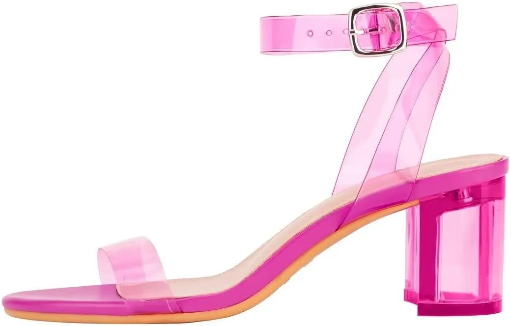 Heels Charm Women's Strappy Clear Chunky Clear Block Low Heeled Sandals 2 Inches Open Toe Ankle Strap High Heel Dress Sandals Daily Work Party Sandal Shoes